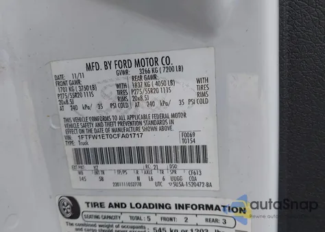 2012 Ford F-150 Fx4 from USA, damaged, VIN 1FTFW1ET0CFA01717